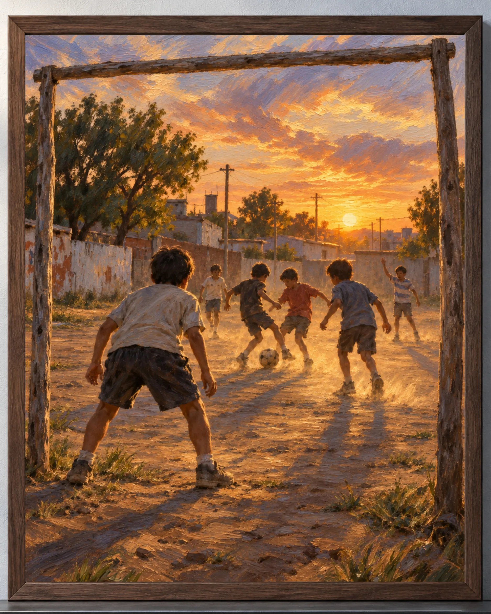 Close view of the framed artwork showing brushwork and detail.