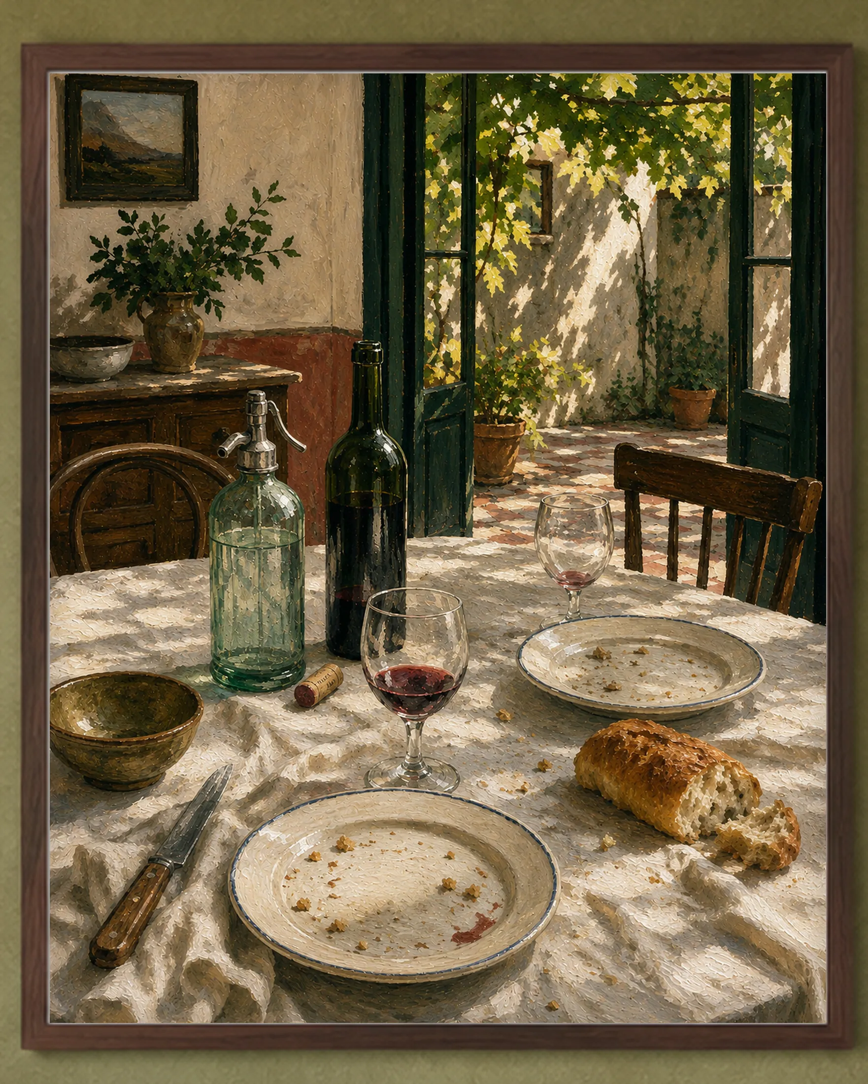 Close view of the framed artwork showing brushwork and detail.